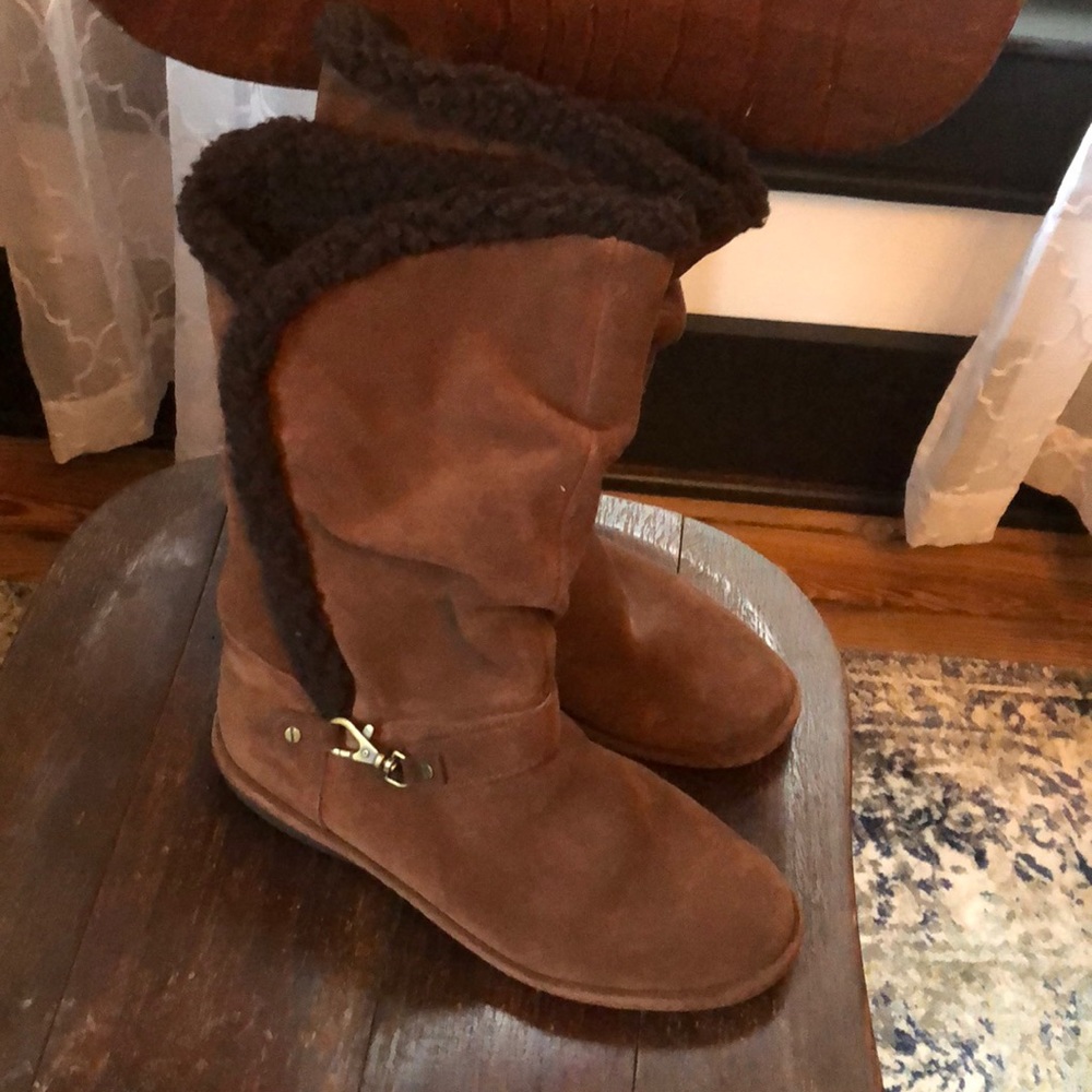 NWOT lands end brown fleece lined boots 6.5